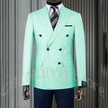 Stylish Men Suits Contrast Color Formal Blazer Male Clothing Double Breasted Business Casual Party Prom Jacket Pants Navy Blue