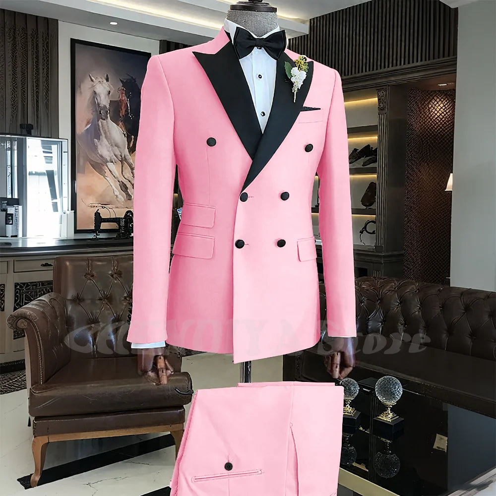 Elegant Men Suits Classic Double Breasted Peak Lapel Male Clothing 2 Piece Fashion Evening Party Business Prom Formal Set