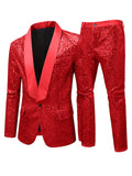 Men's Sequin Tuxedo Suit Set Shiny One Button Satin Patchwork Shawl Lapel Slim Fit 2 Piece Blazer Pants For Wedding Party Prom