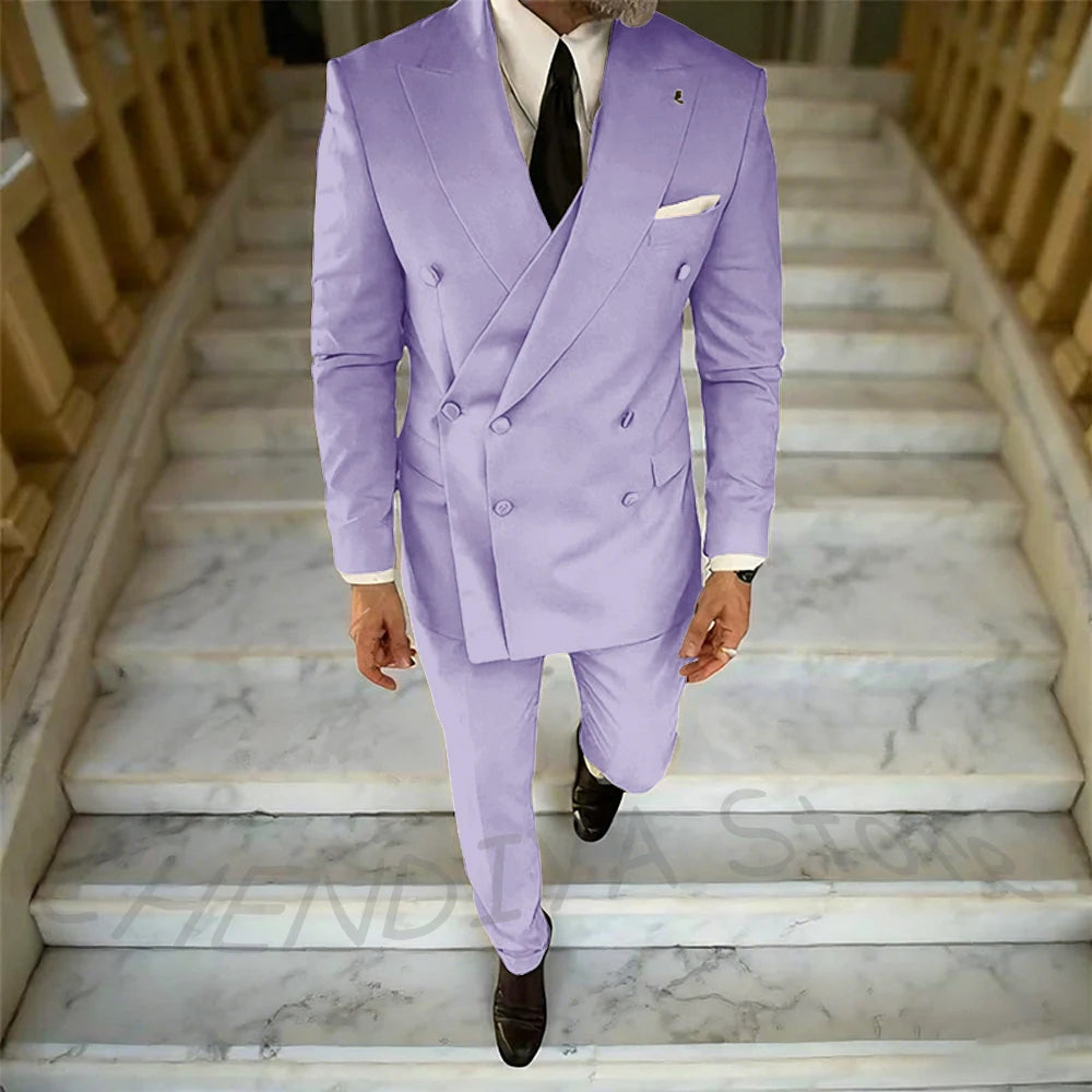 High Quality Peaked Lapel Suit For Men Double Breasted Gentleman Wedding Groom Tuxedo Custom Man Fashion Clothes Set Two Pieces