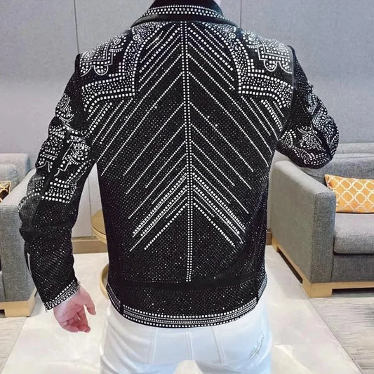 Giacca per trapano caldo di lusso di alta qualità uomini Jaqueta Bomber Diamond Men Camicella Fashion Rhinestones Outfit Punk Club