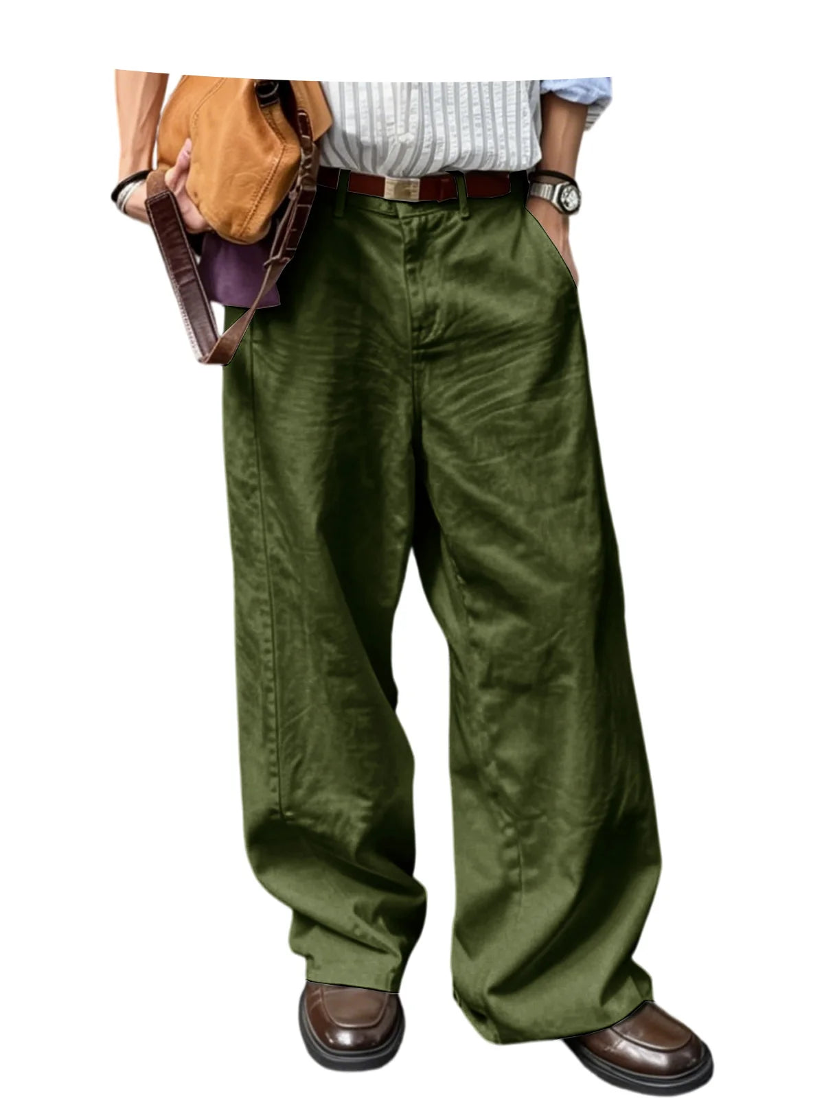 Men's Wide Leg Pants Casual Loose Fit Chino Trousers Vintage Streetwear Baggy Trousers for Daily Wear