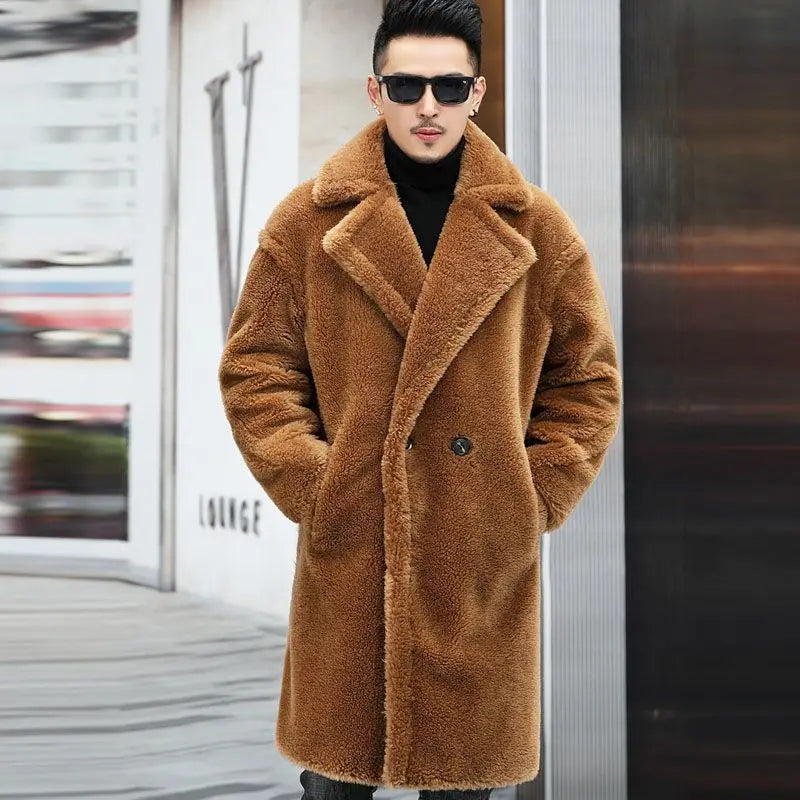 Warm Winter Men's Leather Coat 2023 New Sheep Cut Long Alpaca Coat Men's Fur Trench Coat Men Jacket  Men Clothing