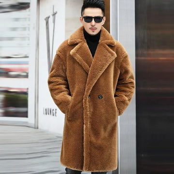 Warm Winter Men's Leather Coat 2023 New Sheep Cut Long Alpaca Coat Men's Fur Trench Coat Men Jacket  Men Clothing