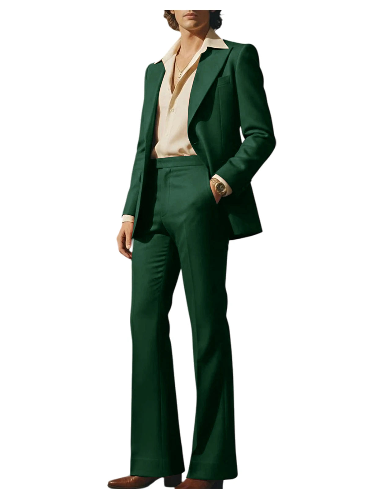 Men's Luxury 2 Piece Suit Set Slim Fit Peak Lapel Blazer Flared Straight Leg Pants Formal Business Wedding Prom Tuxedo