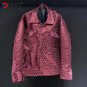 PFHQ Men's Short Tassel Loose Handsome Jackets Fashion Dot Avant-garde Haute Quality Turn-down Collar Male Coat Summer 21Z4830