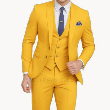 Orange/Yellow Wedding Men Suit Slim Fit Groom Tuxedo 3 Piece Suit for Party Casual Blazer Vest Pants Formal Business Suits Sets