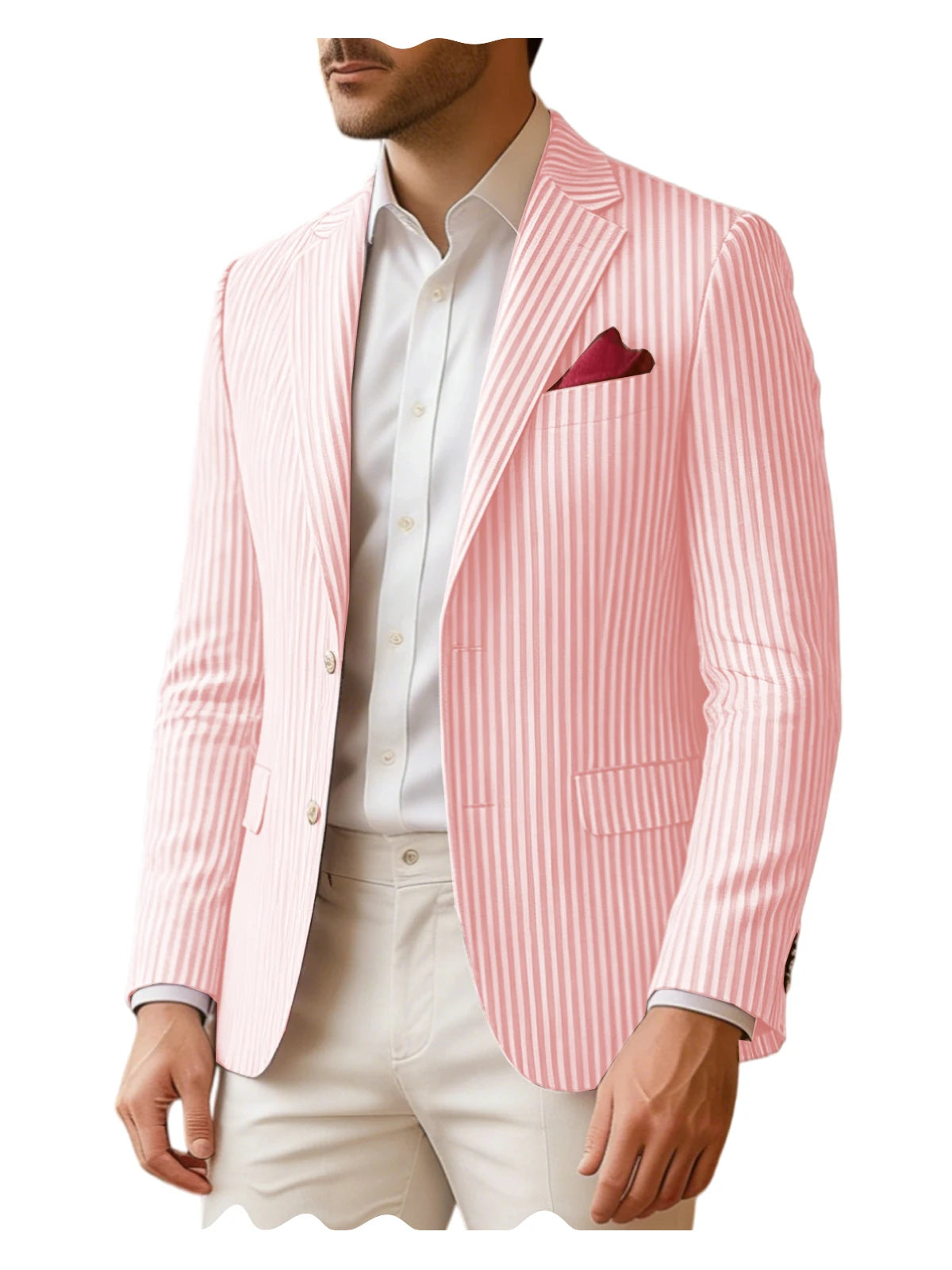 Men's Seersucker Striped Blazer Classic Slim Fit Notch Lapel Business Casual Suit Jacket For Beach Vacation Summer
