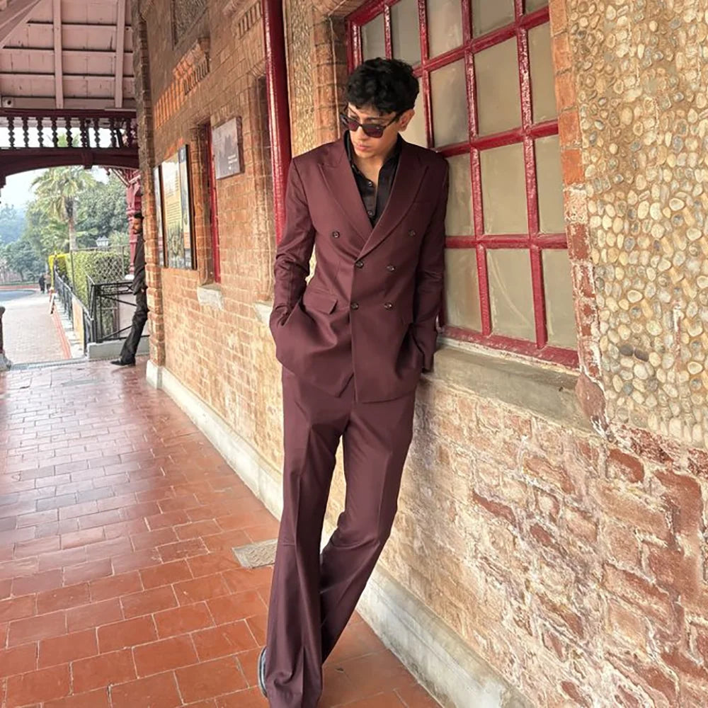 Fashion Double-Breasted Men's Suit Set For Wedding Formal Business 2 Pieces Jacket Pants Customize Traje De Hombre Elegante