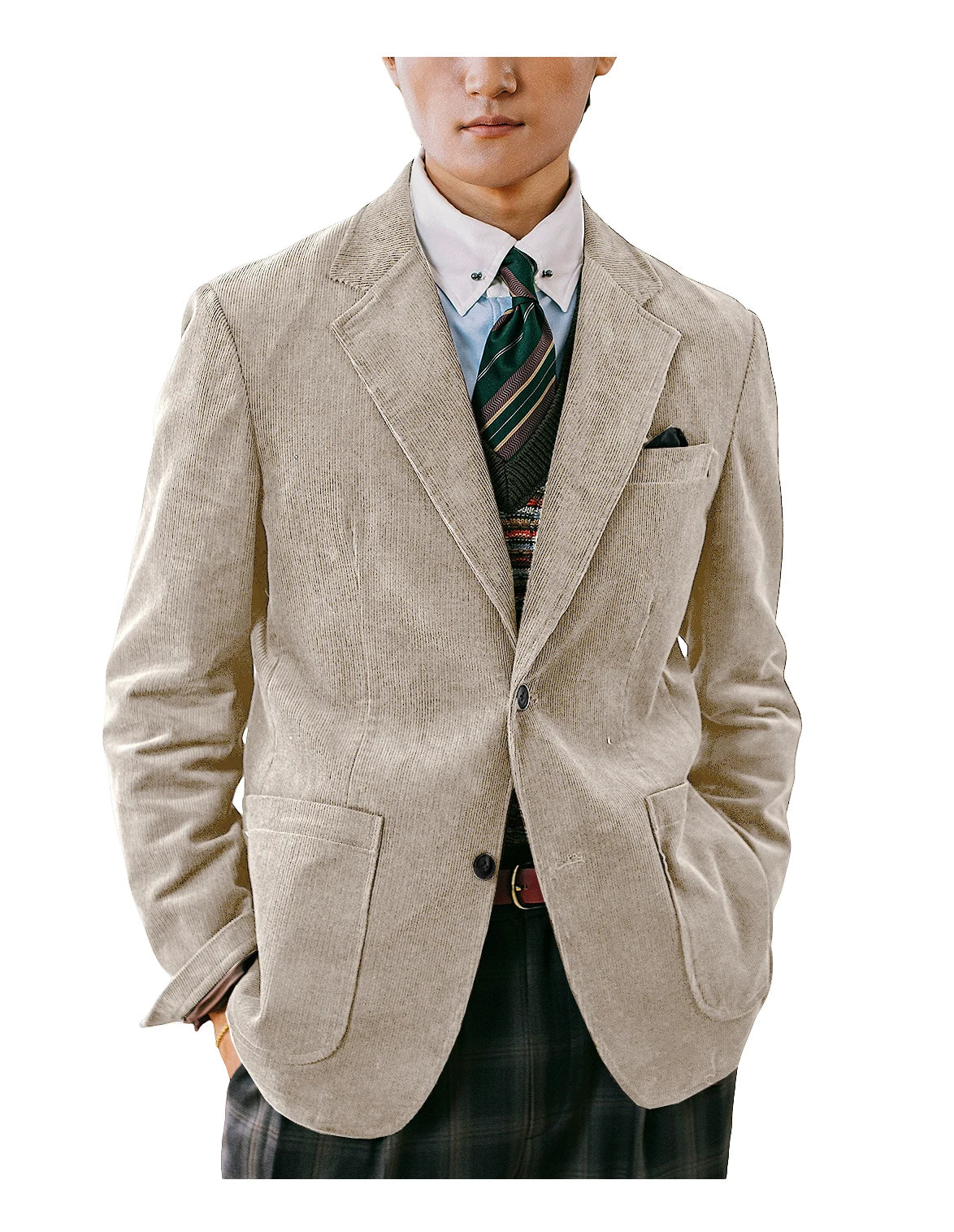 Men's Corduroy Blazer British Style Notched Lapel Casual Slim Fit Suit Jacket For Business Wedding Daily Wear Party