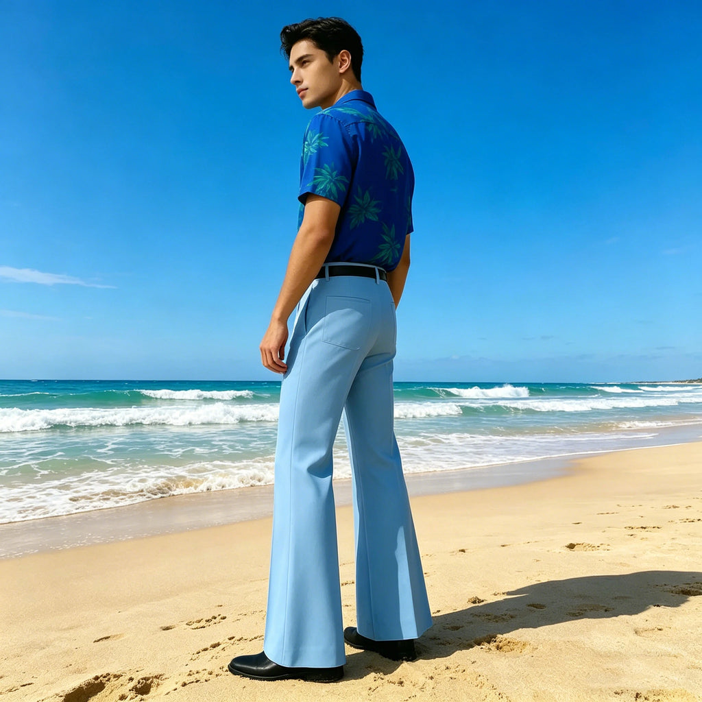 Vintage Men's Flare Pants High Waist Pleated Suit Trousers Formal Business Bell Bottom Pants For Casual Party Wedding Streetwear