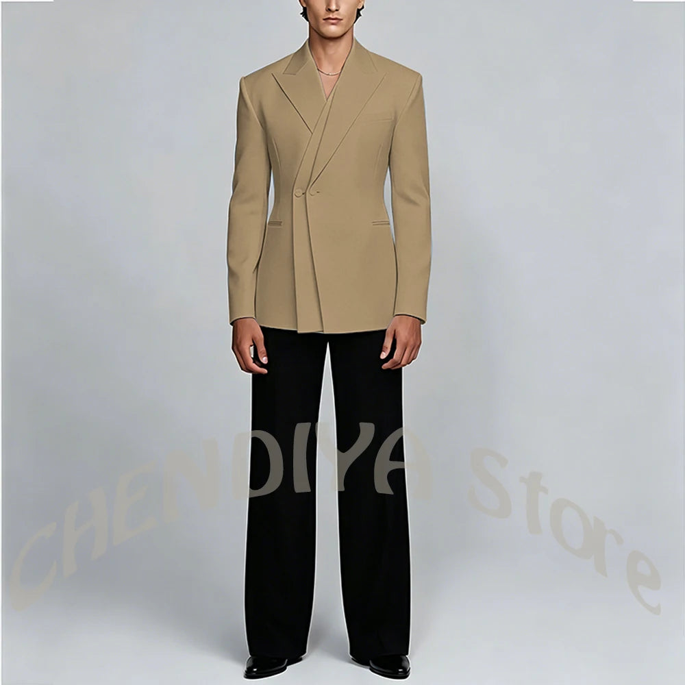 White And Black Unique Suits For Men Groom Wedding Handsome Peaked Lapel Double Button Prom Party Formal Elegant Male Set