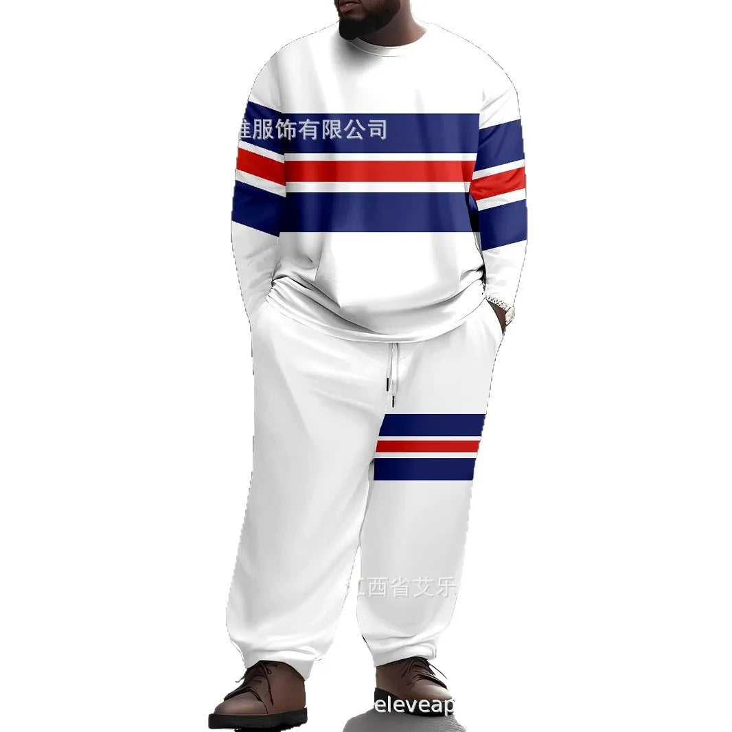 New Season Large Size Style Print Long Sleeve Long Pants Digital 3D Set Men's Fashionable Comfortable Breathable Clothing