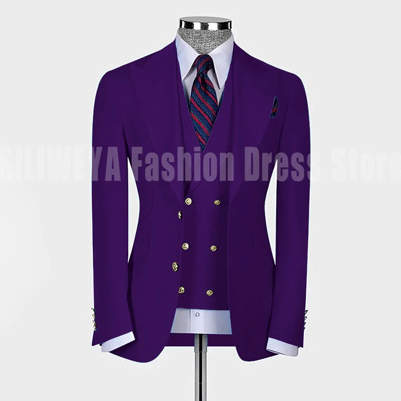 High Quality Men's Suit Slim Fit Solid Color Suit Formal Business Office Single Breasted Coat Pants Vest 3 Pieces Blazer Set