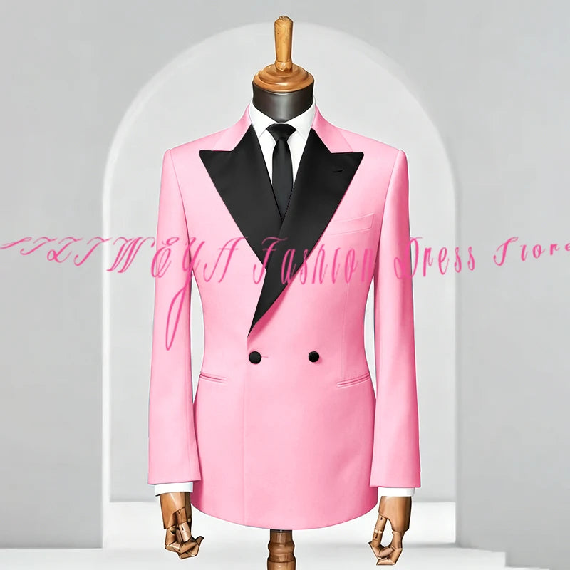 Double Breasted Men Slim Fit Suit 2 Pieces Jacket Pants Formal Occasion Tuxedo Business Casual Chic Outfits