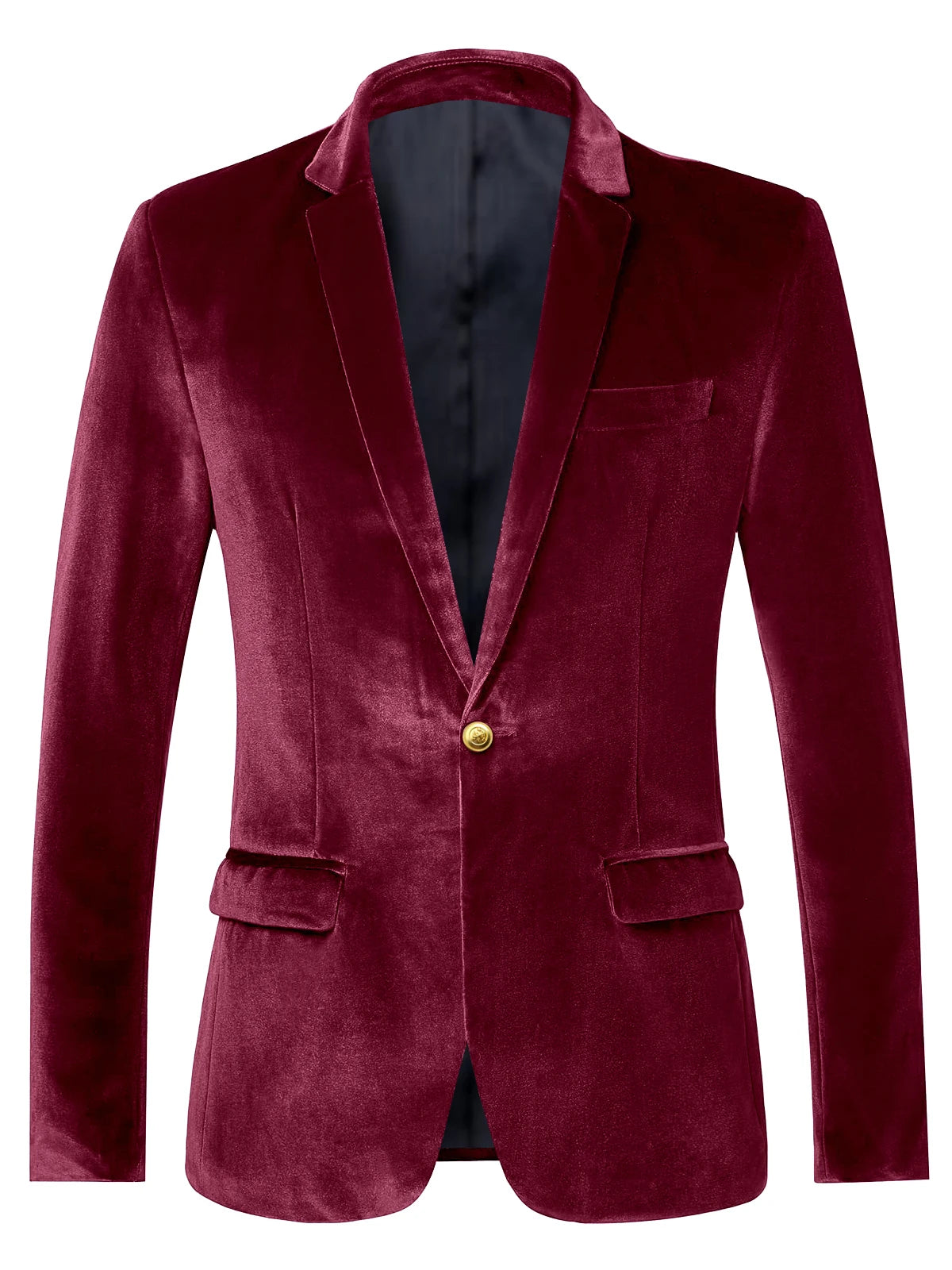 Men's Velvet Blazer Notch Lapel Slim Fit Suit Jacket With Gold One Button Suit Coat For Wedding Party Prom