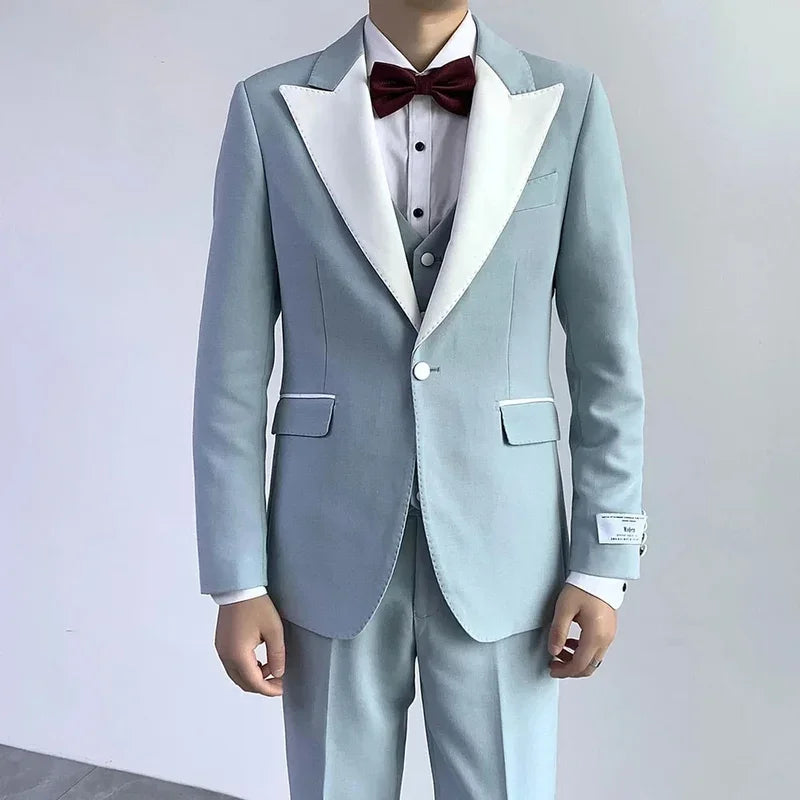 White Peaked Lapel Men Suits Costume Wedding Groom Tuxedos Terno Masculino Slim Fit Prom Blazer Trousers