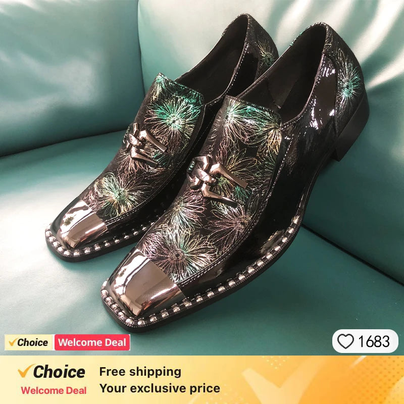 Paneled Square Iron Toe Shoes Unique Design Men's Leather Shoes Men's Casual Shoes Formal Oxford Shoes Men's Fashion Shoes New