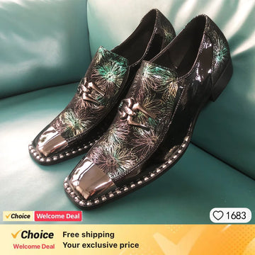 Paneled Square Iron Toe Shoes Unique Design Men's Leather Shoes Men's Casual Shoes Formal Oxford Shoes Men's Fashion Shoes New