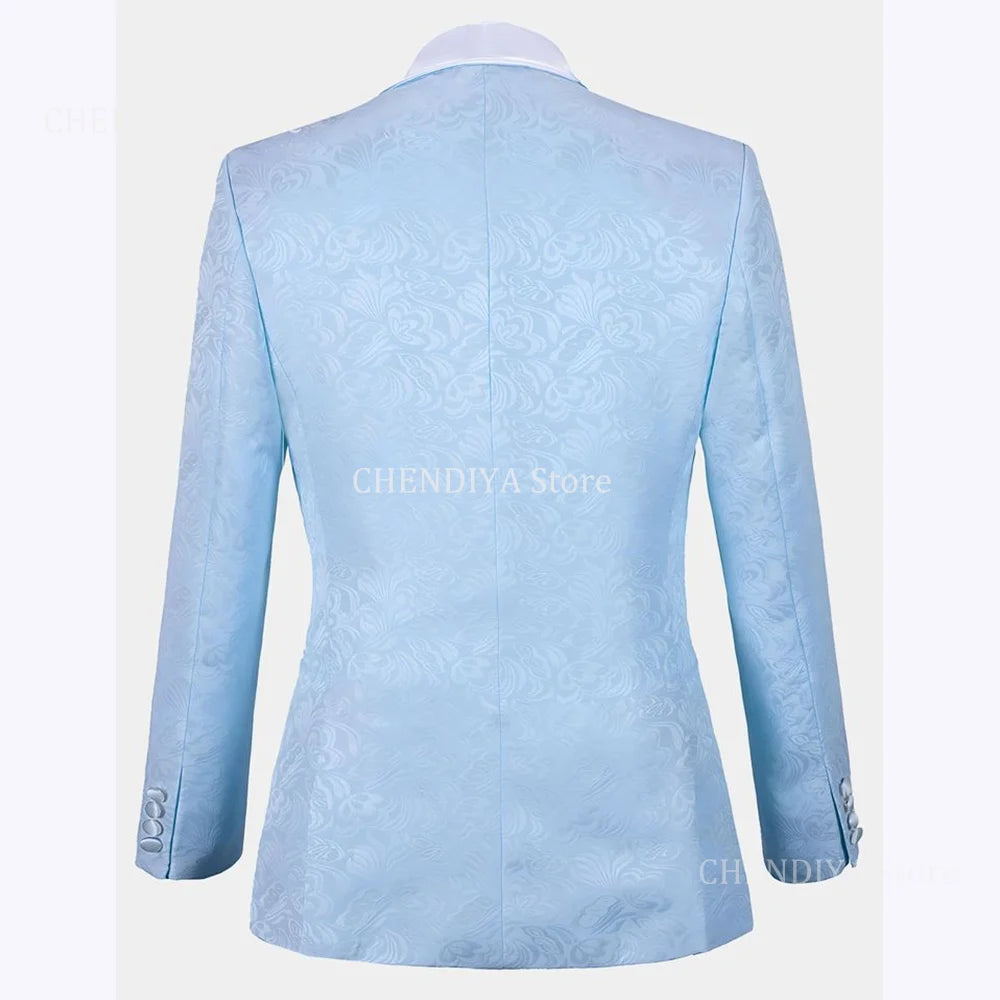 Slim Fit Men's Suits Set 3 Piece Fashion Printing Shawl Lapel One Button Wedding Groom Outfit Formal Suit Jacket Vest With Pants