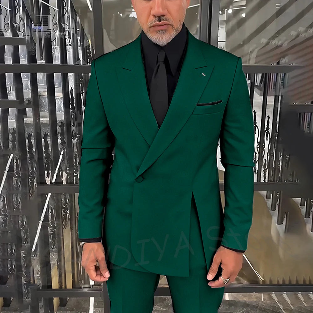 Classic Black Men Suits Single Button Double Split Formal Blazer Business Casual Party Prom Wedding Set 2 Piece Jacket Pants