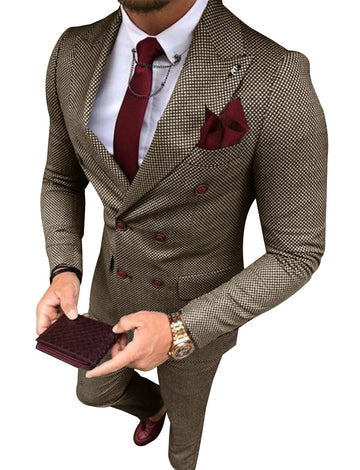 Men's Tweed Suit Plaid Double Breasted Jacket and Pants  Groom Business Tuxedos men suits wedding prom suits