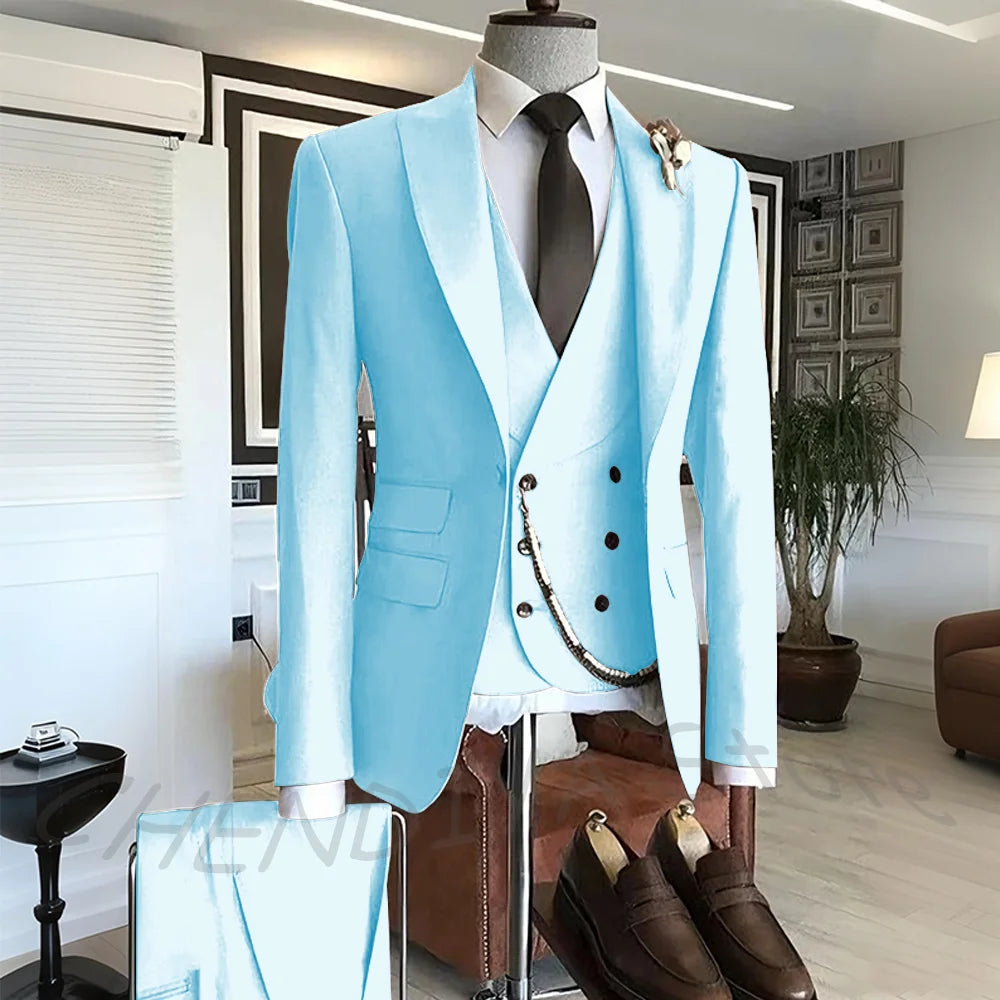 Men's Suit Formal Set 3 Piece Chic Single Button Peak Lapel Slim Fit Outfit Jacket Pants Vest High Quality Business Casual