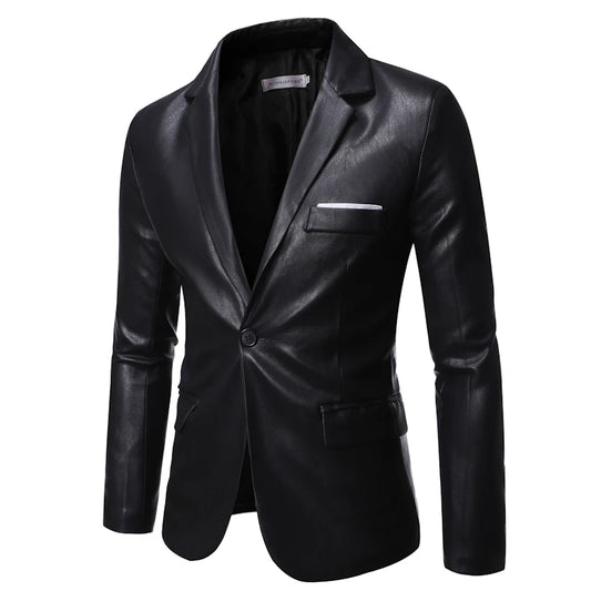 Outumn Winter Men's Business Luxury Blazer Fashion Vestido de cuero de cuero Chaqueta de traje de traje delgado