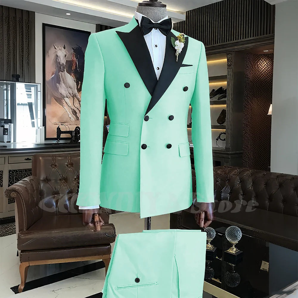Elegant Men Suits Classic Double Breasted Peak Lapel Male Clothing 2 Piece Fashion Evening Party Business Prom Formal Set