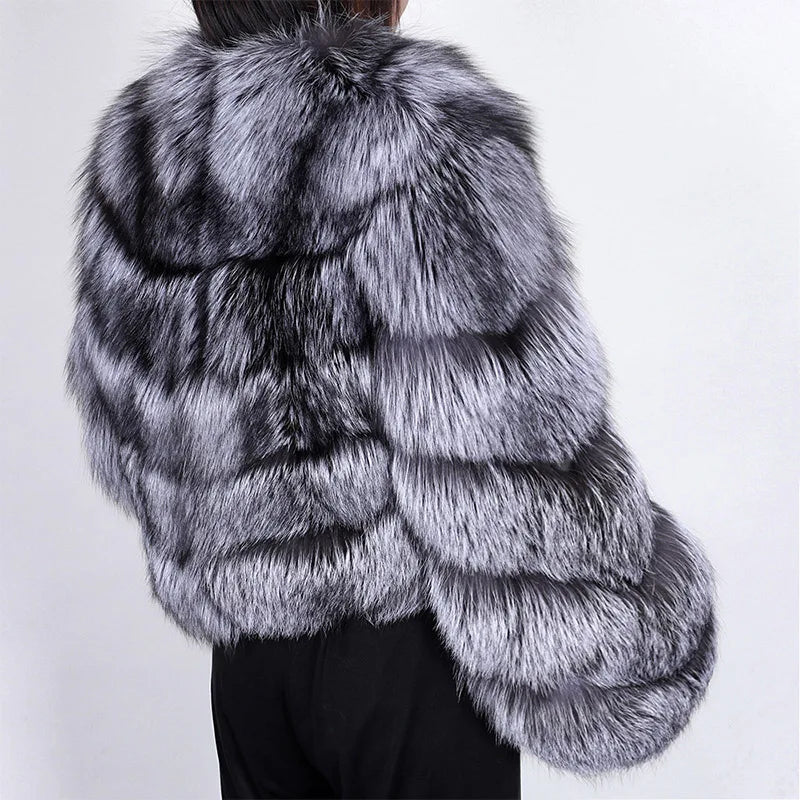 Maomaokong 2023 Luxury Fashion Natural Silver Fox Real Fur Coat Women Leather Fur Winter Jacket Vest Female Clothing Outerwear
