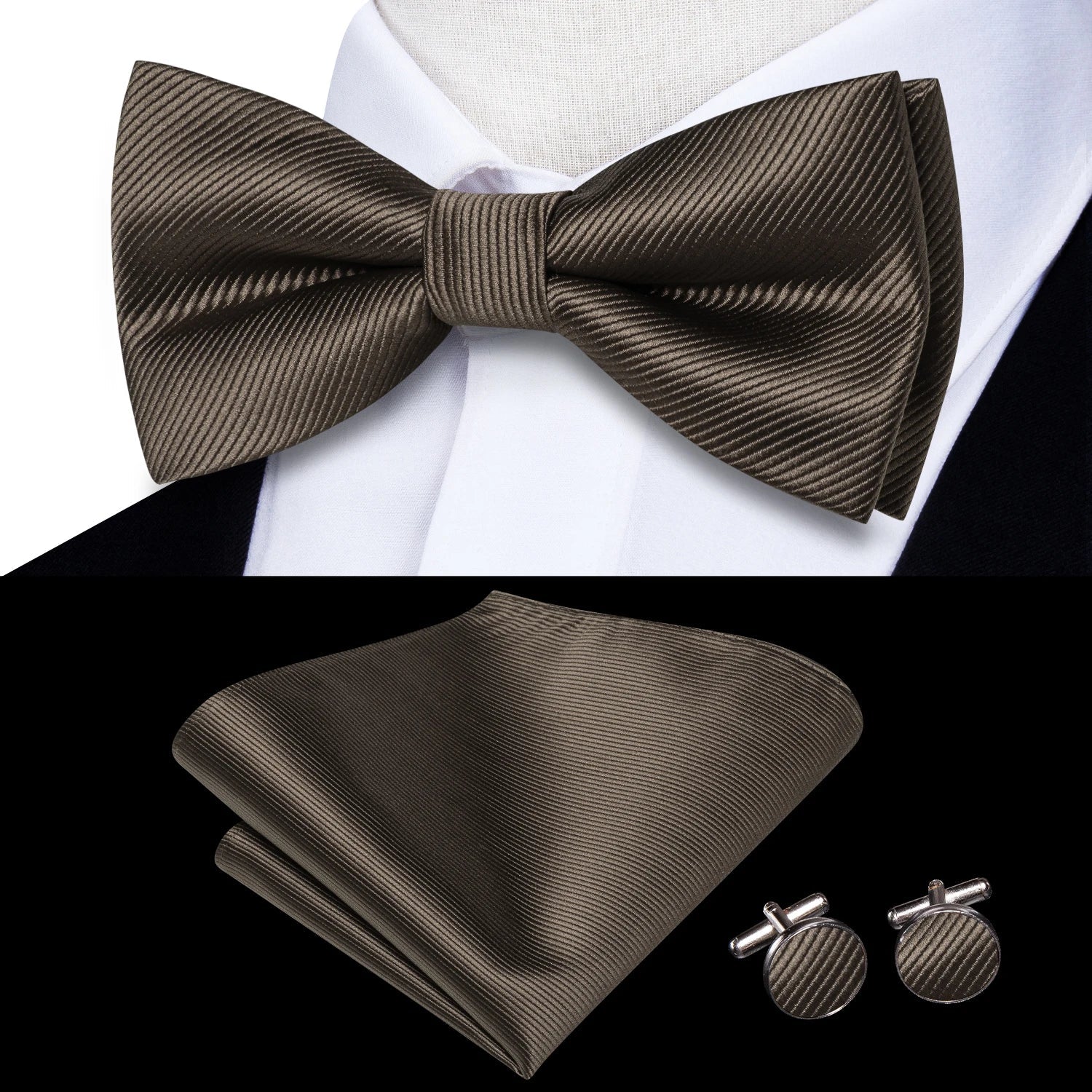 Hip-tie Solid Silk MENS COW TACH Hanky ​​Gufflinks Set di bowtie a farfalla pre-legato all'ingrosso per il regalo di stile di lavoro per matrimoni maschili