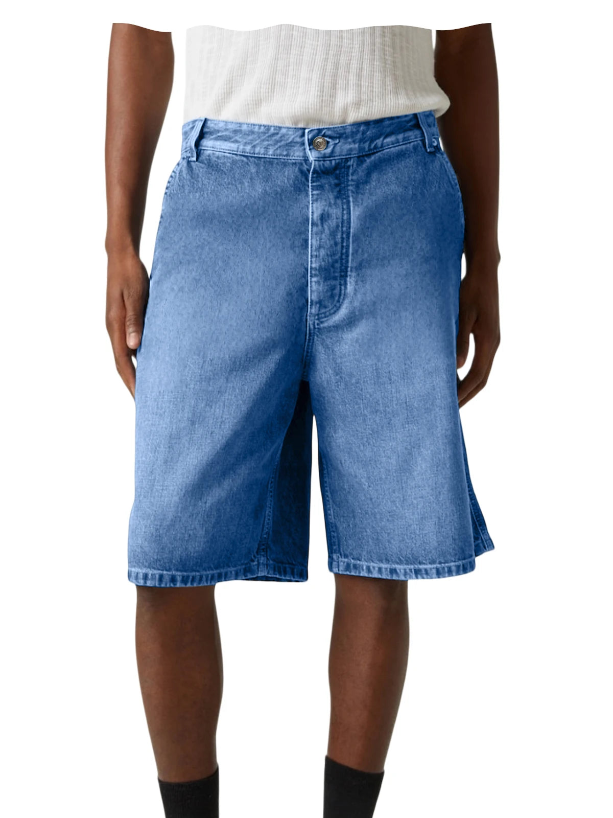 Men's Light Blue Denim Shorts Loose Fit Casual Straight Leg Jean Shorts Summer Breathable Cotton Denim Shorts for Daily Wear