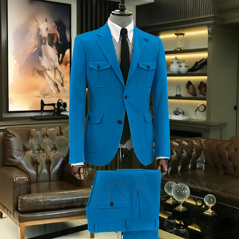 Customized Men Suits Solid Color Four Pockets Notch Lapel Outfits Formal Party Prom Daily Male Sets Two Piece(Blazer+Pants)