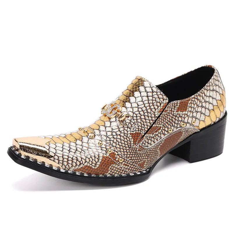 Metal Square Toe Genuine Leather Men's Shoes Italian Style Handmade Color Matching Set Dress Wedding Party Men's Shoes