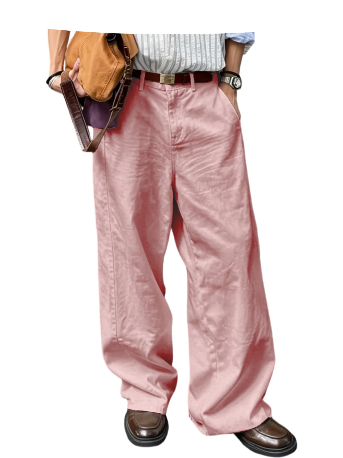 Men's Wide Leg Pants Casual Loose Fit Chino Trousers Vintage Streetwear Baggy Trousers for Daily Wear