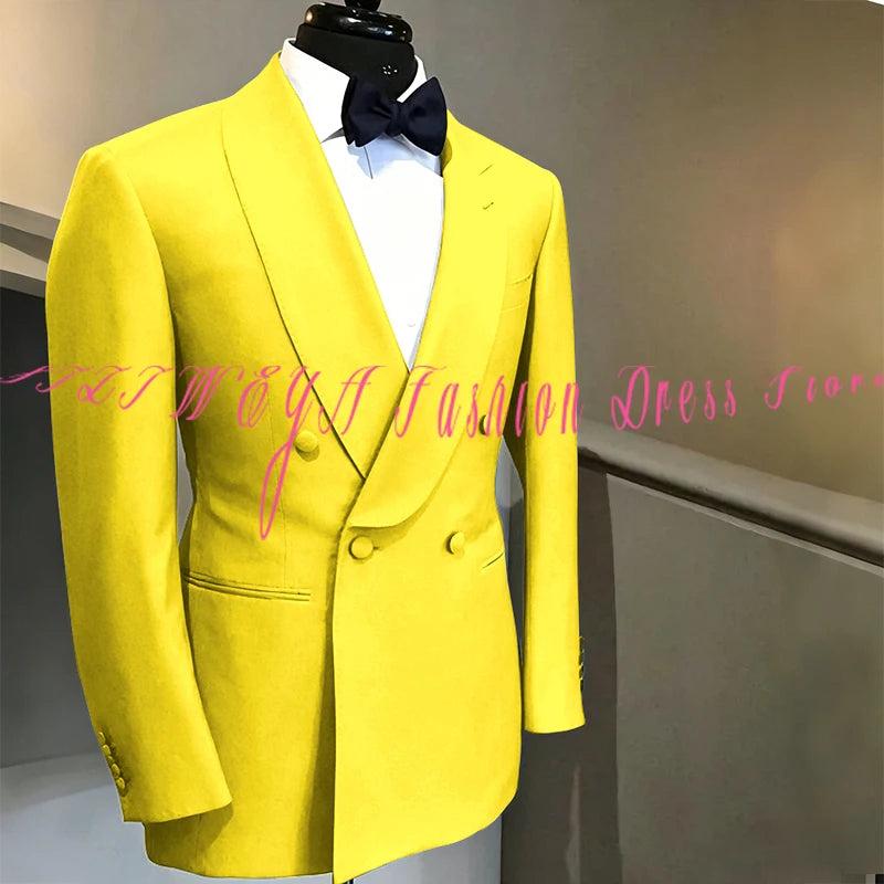Blue Double Breasted Men's Suit Wedding Groom Tuxedo High Quality Boutique Male Clothing Jacket+Pants