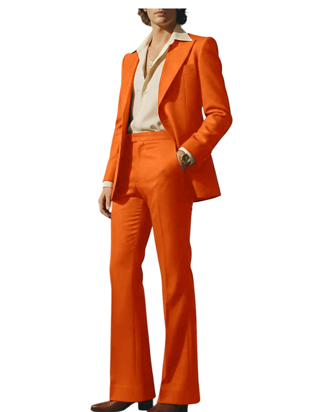Men's Luxury 2 Piece Suit Set Slim Fit Peak Lapel Blazer Flared Straight Leg Pants Formal Business Wedding Prom Tuxedo