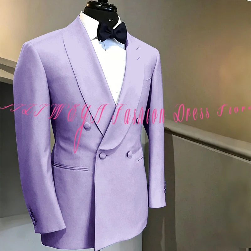 Blue Double Breasted Men's Suit Wedding Groom Tuxedo High Quality Boutique Male Clothing Jacket+Pants