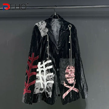 PFHQ 2023 Trendy Elegant Niche Design Men's Personality Patchwork Jackets Suit Summer Original Coat High Quality Street Blazer