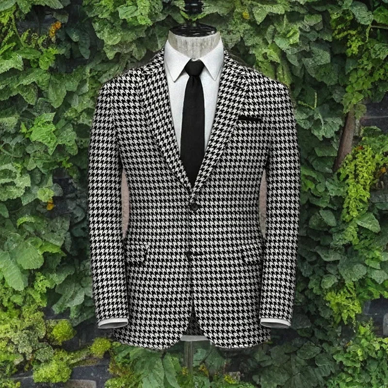 American Style Plaid Formal Men Suit Jacket For Wedding Groom 1 Piece Notch Lapel Slim Fit Houndstooth Male Tuxedo Blazer 2025
