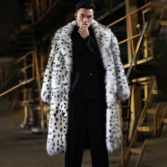 PFHQ 2023 Men's Stylish Imitation Mink Clothes Winter New Elegant Leopard Print Trendy Faux Fur Fox Hair Long Warm Coat 21Q4438