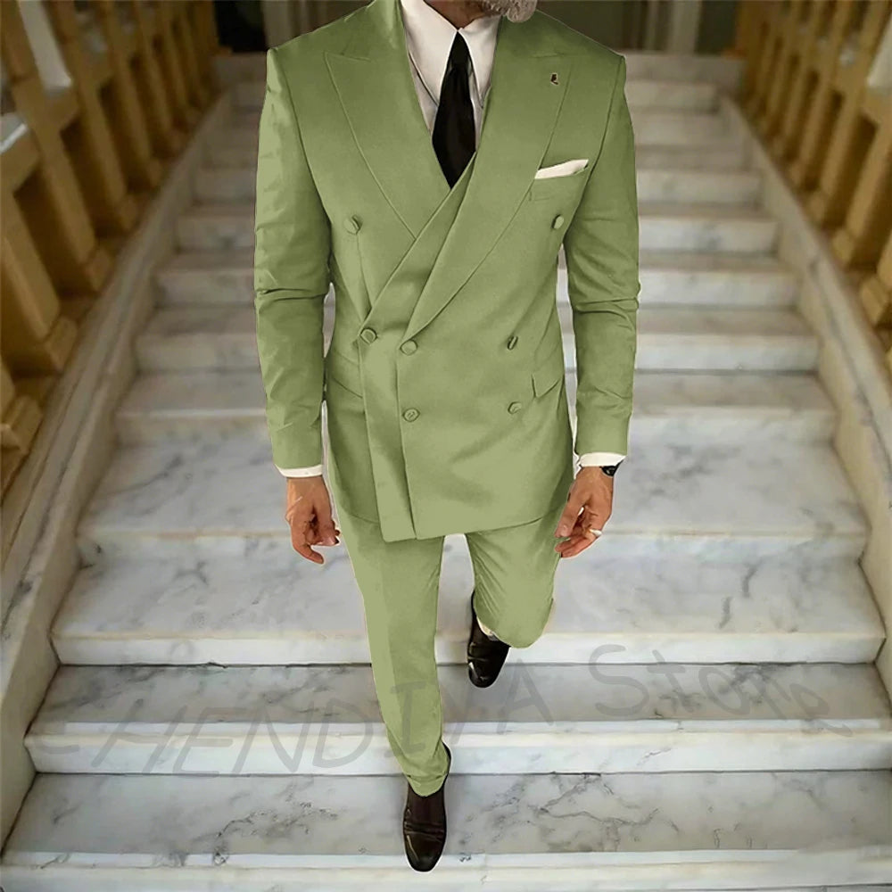 High Quality Peaked Lapel Suit For Men Double Breasted Gentleman Wedding Groom Tuxedo Custom Man Fashion Clothes Set Two Pieces