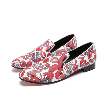 Men's Loafers Fashionable Printed Leather Casual Wide Toe Wedding Party Business Suit Formal Shoes