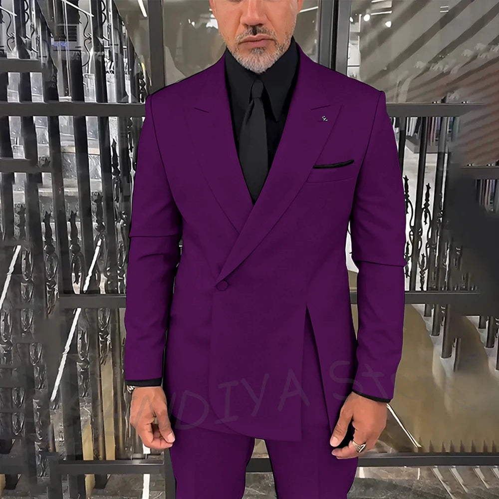 Classic Black Men Suits Single Button Double Split Formal Blazer Business Casual Party Prom Wedding Set 2 Piece Jacket Pants
