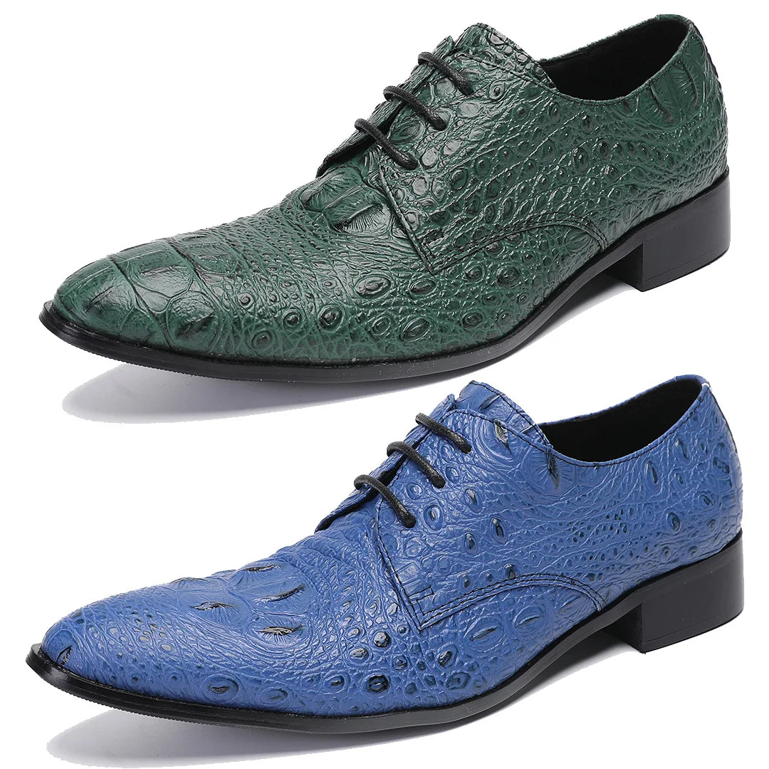 Tailored Pointed Men's Leather Shoes with Crocodile Pattern Lace Up  Oxford Shoes in Brown Spring and Autumn New Product Party