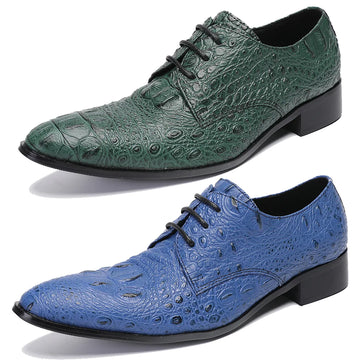 Tailored Pointed Men's Leather Shoes with Crocodile Pattern Lace Up  Oxford Shoes in Brown Spring and Autumn New Product Party