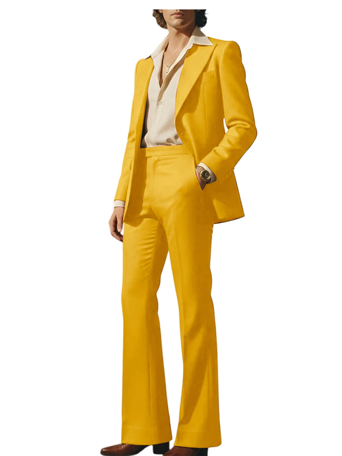 Men's Luxury 2 Piece Suit Set Slim Fit Peak Lapel Blazer Flared Straight Leg Pants Formal Business Wedding Prom Tuxedo