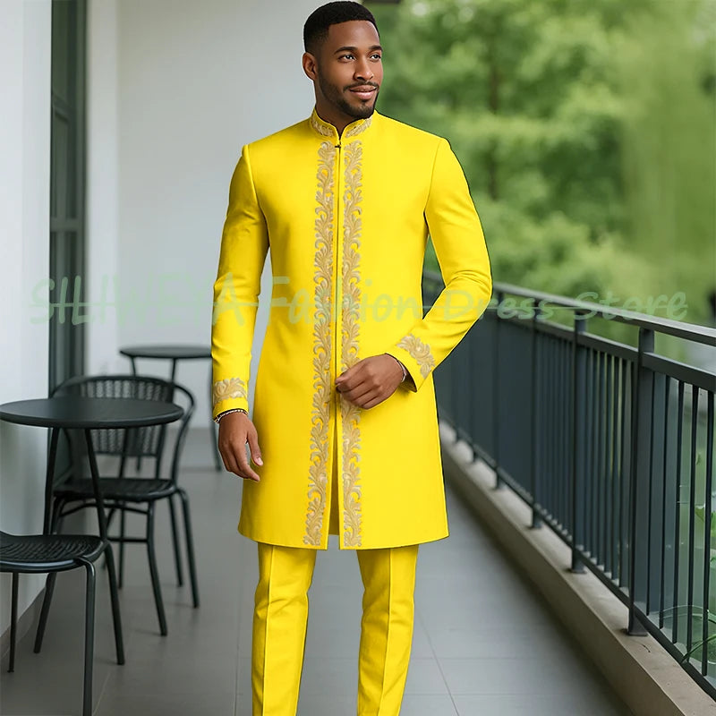 High Quality Men Retro Figure Slim Fit Tuxedo Prom Suit Fashion White Male Groom Wedding 2 Pieces Blazer Set