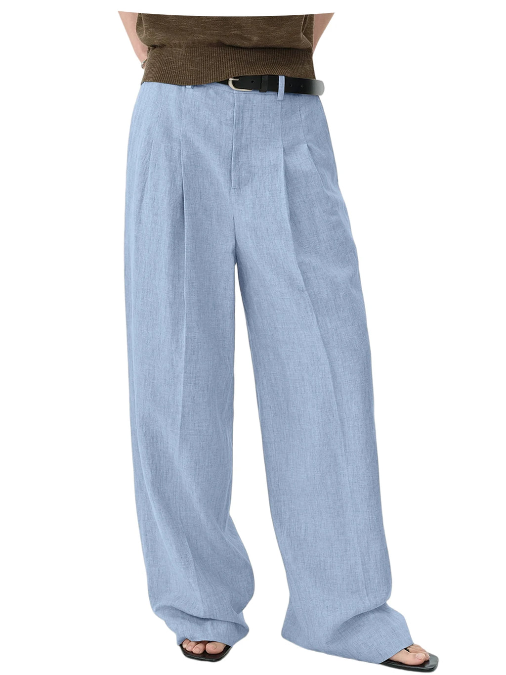 Men Linen Wide Leg Pants High Waist Pleated Casual Trousers Breathable Loose Straight Suit Pants Streetwear