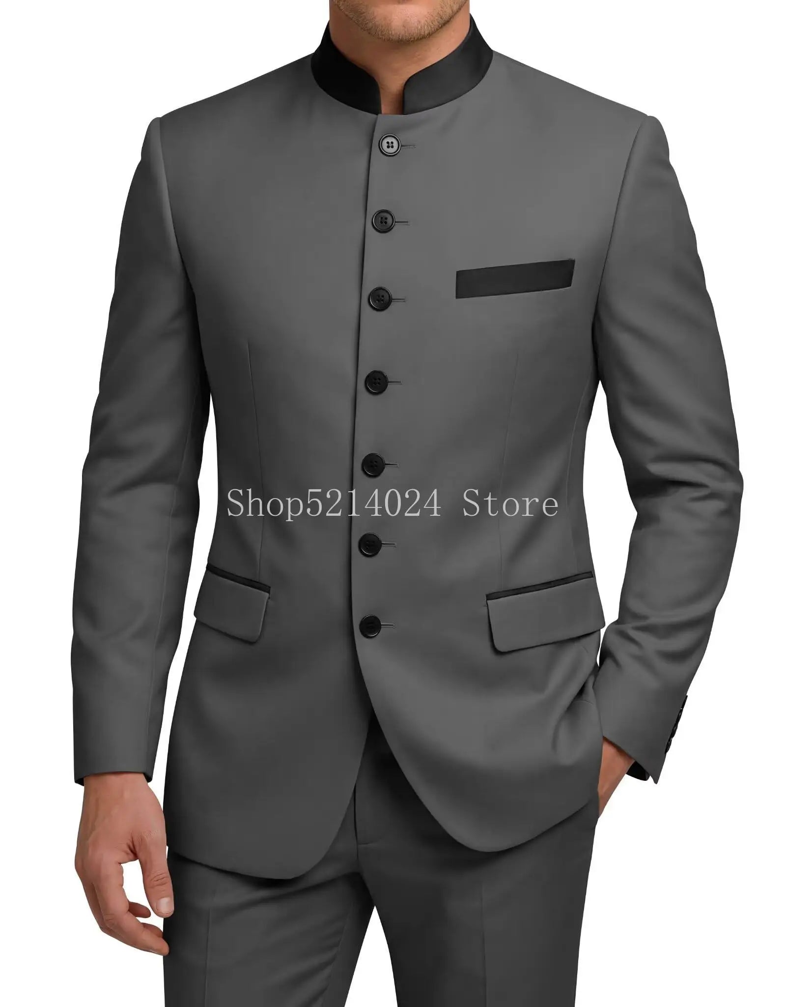 Chinese Tunic Suit Mens 2 Piece Chinese Suits for Men Slim Fit Mandarin Collar Suits for Wedding Prom Party